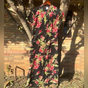 Y2K Asian-inspired Lotus Flower Print Dress with Mandarin Collar Vintage Size 8P